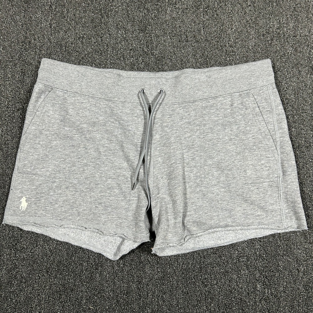 Polo Ralph Lauren Sweat Shorts Womens Large Gray Excellent Fleece Drawstring Raw